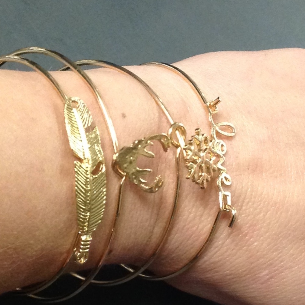 Set of Four Stacking Bangle Bracelets, Gold